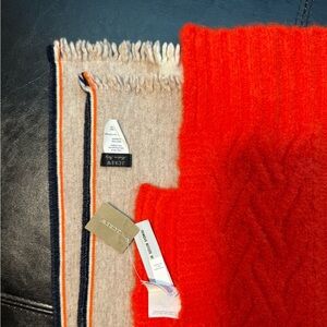 NWT J Crew Black Label Unisex Thick Orange Scarf and J Crew Wool Scarf set of 2